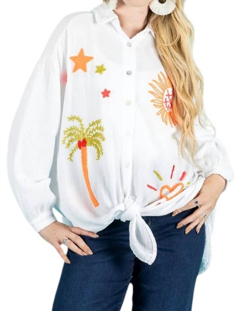 NEW FUNSPORT long sleeve top with embroidered sun in white